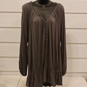 Women's XL Gray Scoop Neck Ruffle Trim Boho Peasant Cottage Core Romantic Flowy